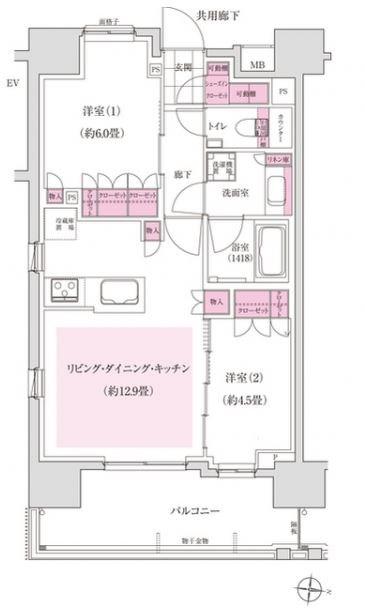 ディームス木場(2LDK/1階)の間取り写真