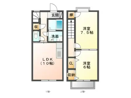 ライネスハイムB(2LDK/1階)の間取り写真
