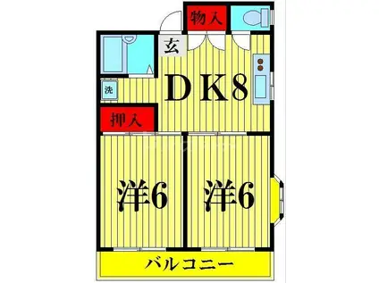 メゾンリリー 足立(2DK/3階)の間取り写真