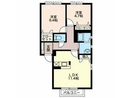 クレール石川 A・B(2LDK/2階)の間取り写真