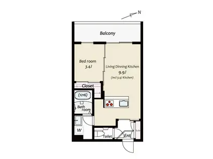 KUZE市川(1LDK/5階)の間取り写真