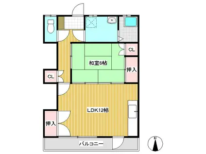 常入グリーンハイツ(1LDK/2階)の間取り写真