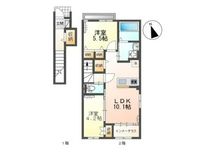 カーサ・デ・アモール(2LDK/2階)の間取り写真