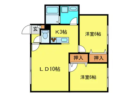 ハイツ北郷(2LDK/3階)の間取り写真