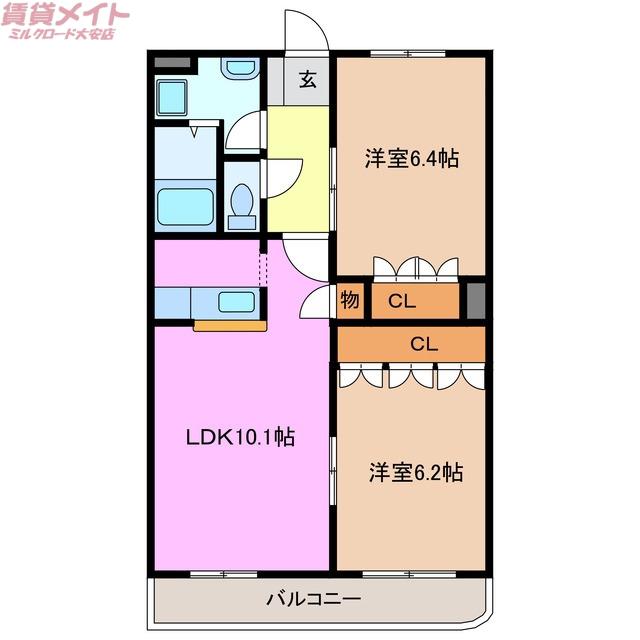 サンパレスダンディB(2LDK/2階)の間取り写真