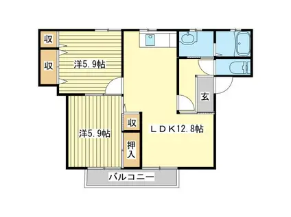 マインドハイツ辻井(2LDK/1階)の間取り写真
