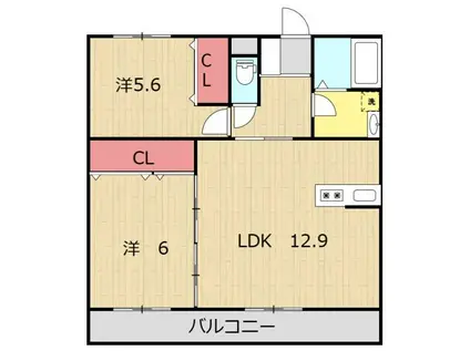 ユーライズマンション(2LDK/2階)の間取り写真