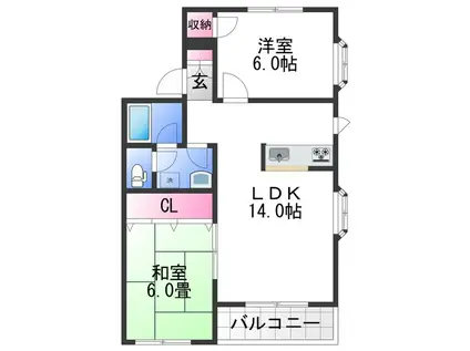 グリーンリーフ(2LDK/3階)の間取り写真