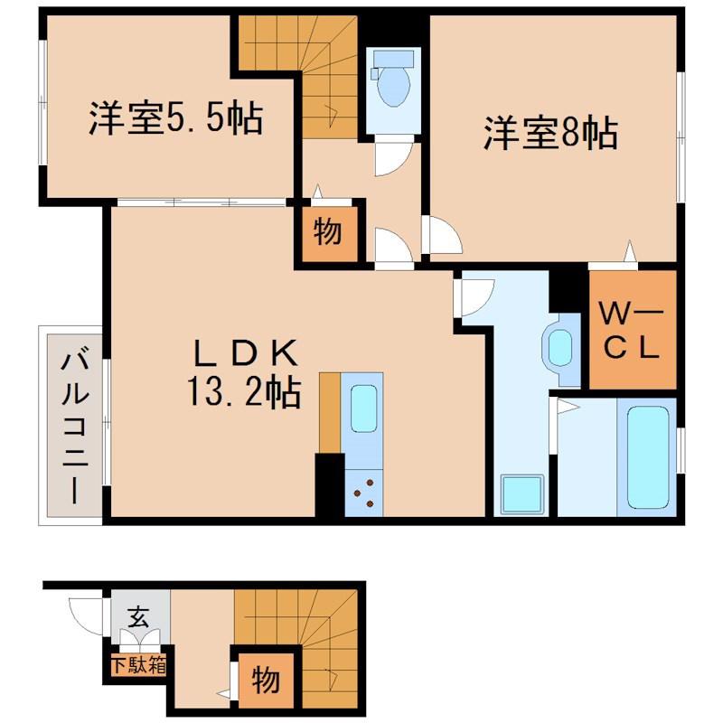 ロック・ベイレーク(2LDK/2階)の間取り写真