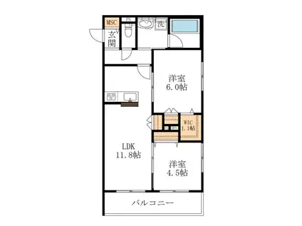 ラ カーザ ドルチェ(2LDK/2階)の間取り写真