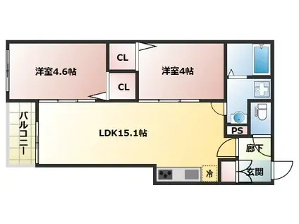 ディークラート園田(2LDK/1階)の間取り写真