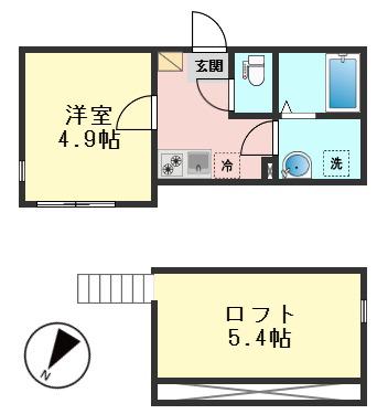 ノリス高砂(ワンルーム/2階)の間取り写真
