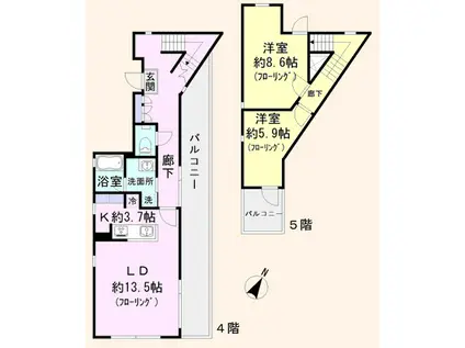 Wハウス III(2LDK/4階)の間取り写真