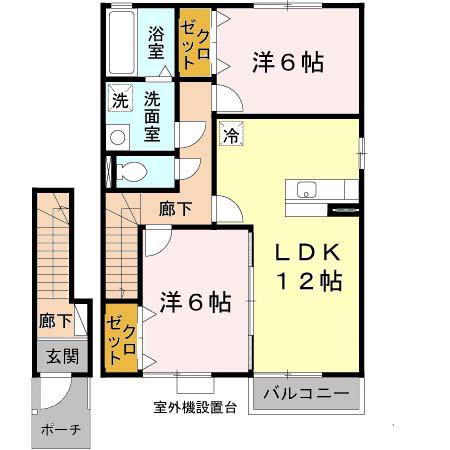 メゾン・モンテリベールV B棟(2LDK/2階)の間取り写真