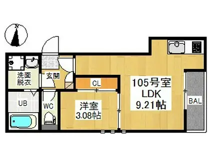 GRANDTIC越谷レイクタウン(1LDK/1階)の間取り写真