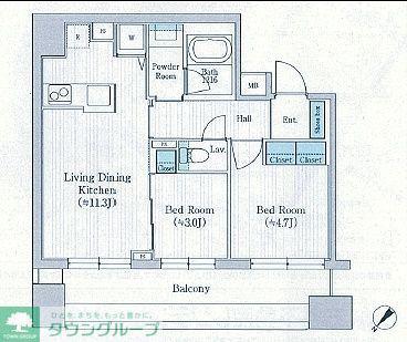 バウスフラッツ日本橋浜町(2LDK/10階)の間取り写真