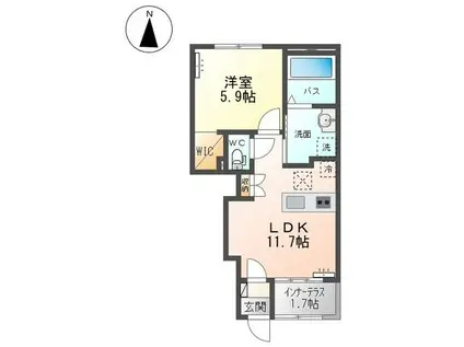 グランディス KUU I(1LDK/1階)の間取り写真