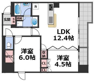 STANDZ四天王寺前夕陽丘(2LDK/10階)の間取り写真