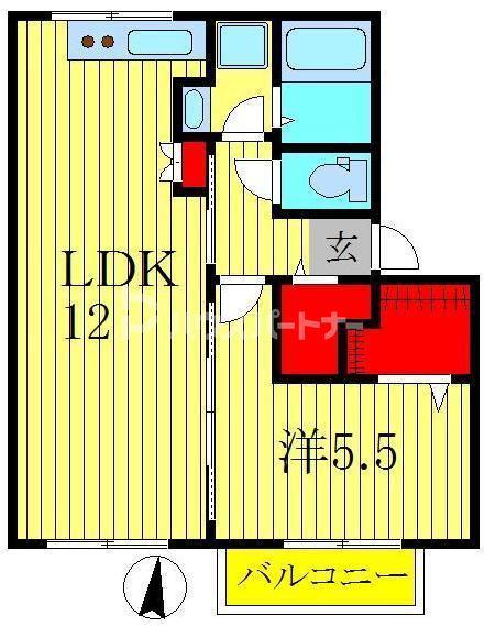 ソファレ美原(1LDK/2階)の間取り写真