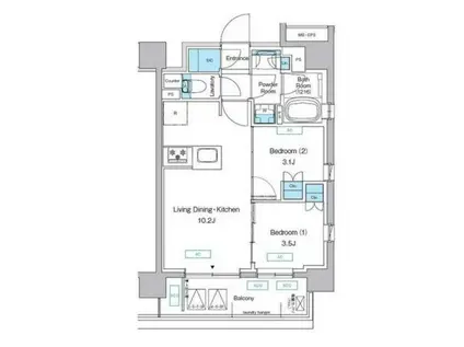 プレディアコート三軒茶屋(2LDK/4階)の間取り写真