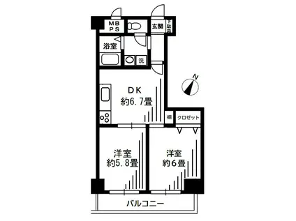 ヴェラハイツ日本橋(2DK/5階)の間取り写真