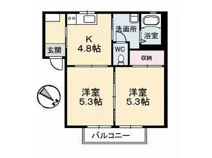 ヒルズYK(2K/1階)の間取り写真