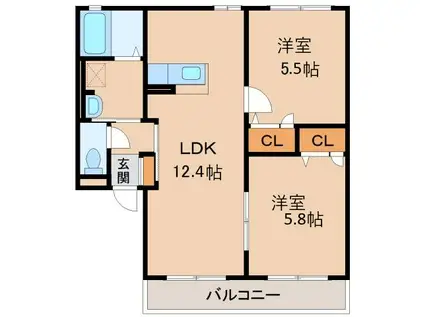 リッチンコートI(2LDK/2階)の間取り写真