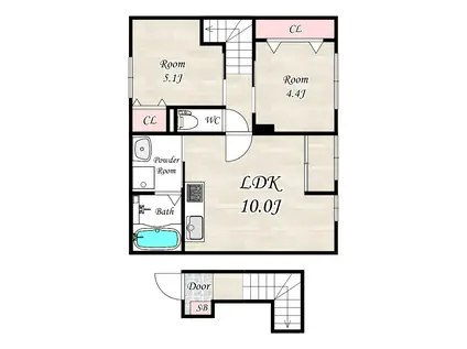 尼崎市立花町4丁目アパート(2LDK/2階)の間取り写真