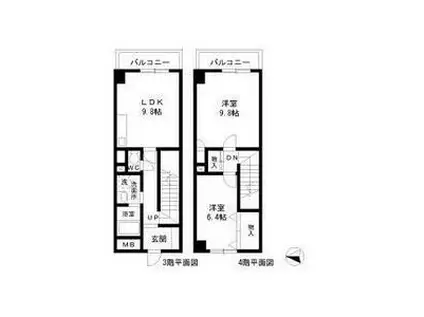 リオラード(2LDK/3階)の間取り写真
