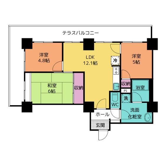 信開アーバンシティセントラル(3LDK/8階)の間取り写真