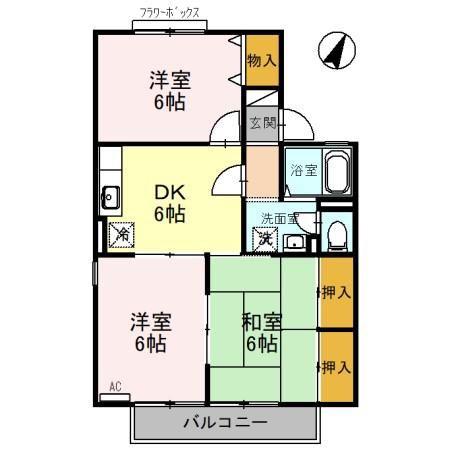 プレミールコートA棟(3DK/2階)の間取り写真