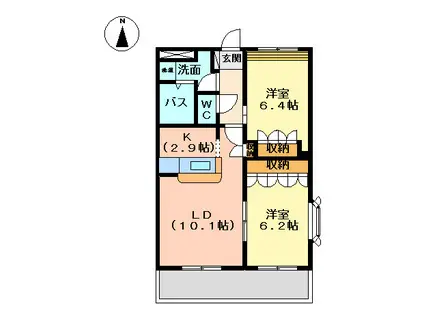 ガーデンヒルズ(2LDK/2階)の間取り写真