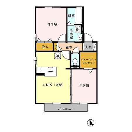 ローズコート 和田 B(2LDK/2階)の間取り写真