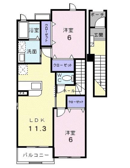 グレイトビューFUJI(2LDK/2階)の間取り写真