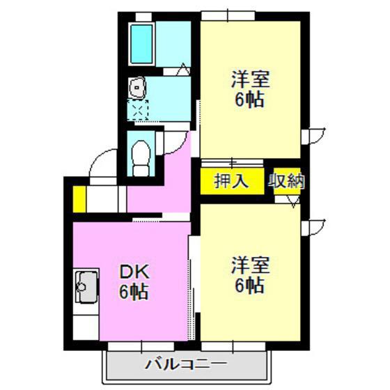 アビエス(2DK/2階)の間取り写真