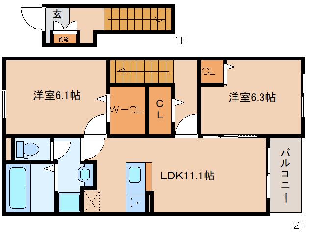 ハイフィールドIII(2LDK/2階)の間取り写真