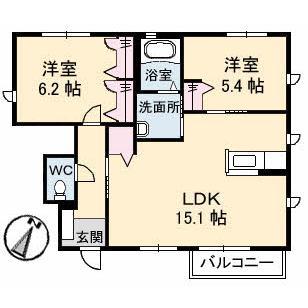カーサエスペランサ(2LDK/1階)の間取り写真