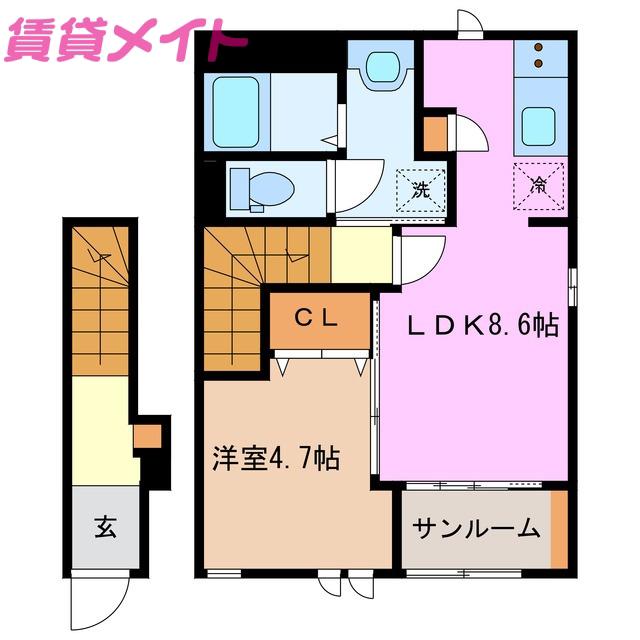 ライトハウス(1LDK/2階)の間取り写真