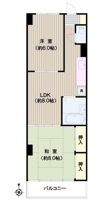 真砂マンション(2LDK/4階)の間取り写真
