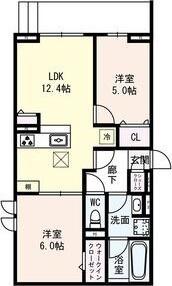 クラシスト深江北(2LDK/1階)の間取り写真