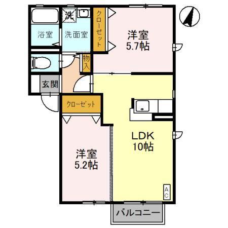 ヴィラ・ブルーノH棟(2LDK/1階)の間取り写真