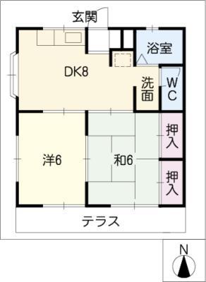 パインヒルズ木曽川S・N棟(2DK/1階)の間取り写真