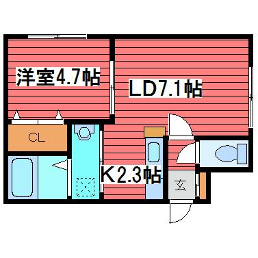 ルミエール 月寒東57(1LDK/2階)の間取り写真