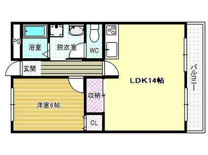 グランパティオ軽里(1LDK/3階)の間取り写真
