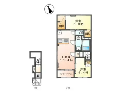 ウェルス レエルラ(2LDK/2階)の間取り写真