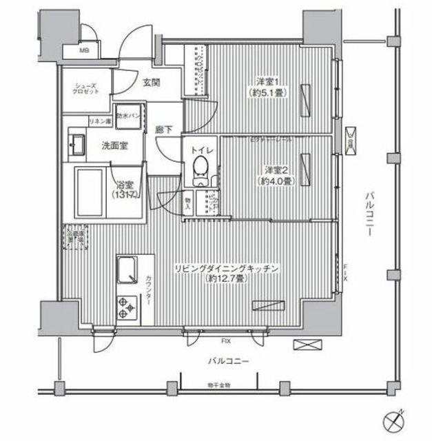 カロータ(2LDK/9階)の間取り写真