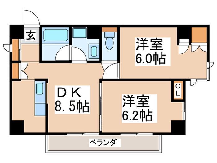 近藤ビル(2DK/9階)の間取り写真