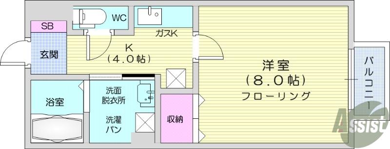 フォレスト旭ヶ丘(1K/2階)の間取り写真