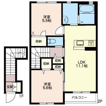 トロン・ルーチェ(2LDK/2階)の間取り写真