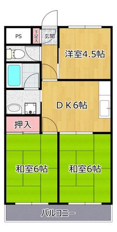 ガーデンシティ宮崎台(3DK/2階)の間取り写真